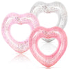 Whaline 3Pcs Inflatable Heart Pool Float with Glitter Inside Rose Gold Pink White Swim Heart Shaped Pool Rings Float Loungers Tube for Summer Swimming Pool Beach Bachelorette Party  35 x 35 Inch