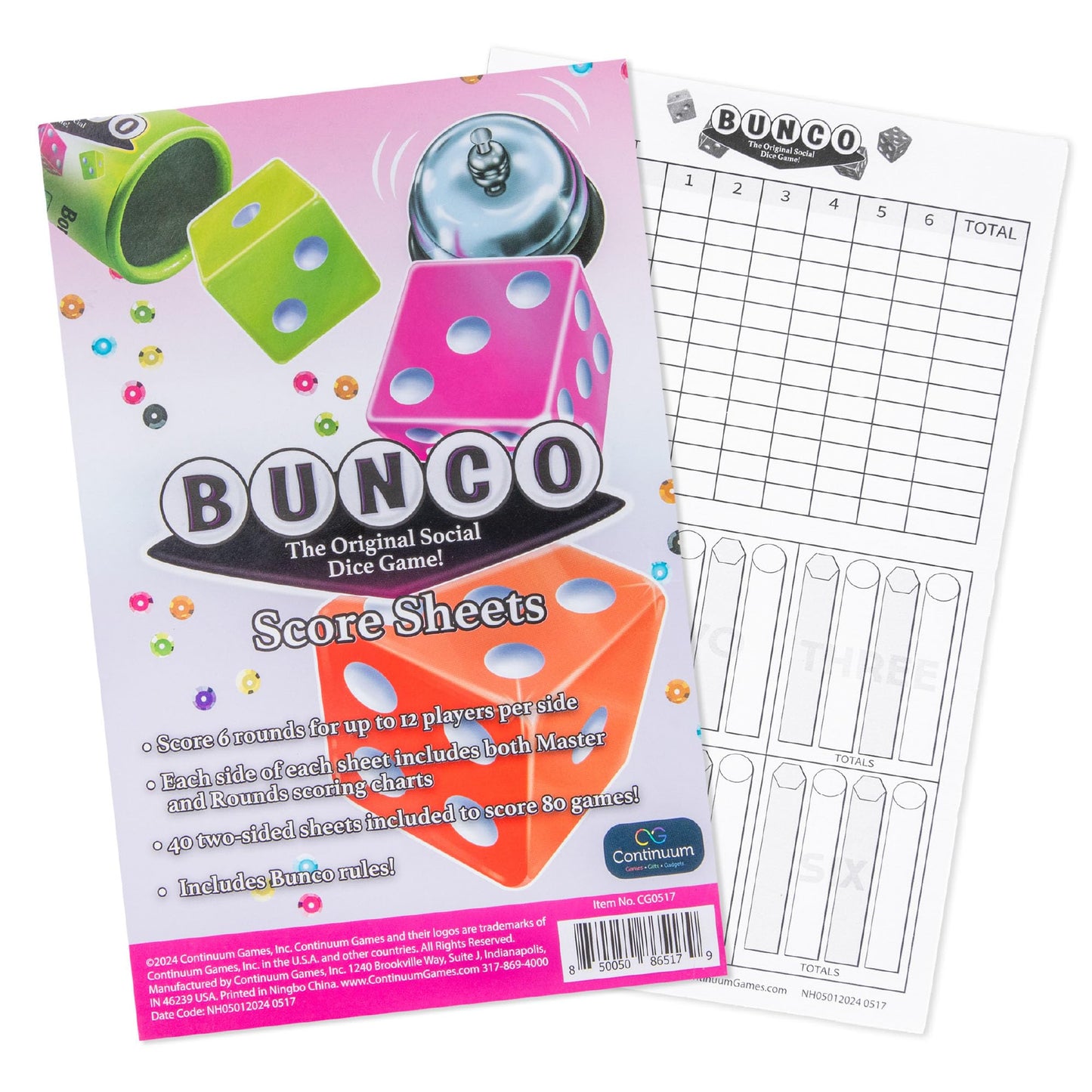 Continuum Games Bunco Score Sheets Refill, Double-Sided Sheets, Scores 6 Rounds For 12 Players Per Side, Essential For Scorekeeping Bunco Game Nights, Includes Bunco Rules, Bunco Party Supplies