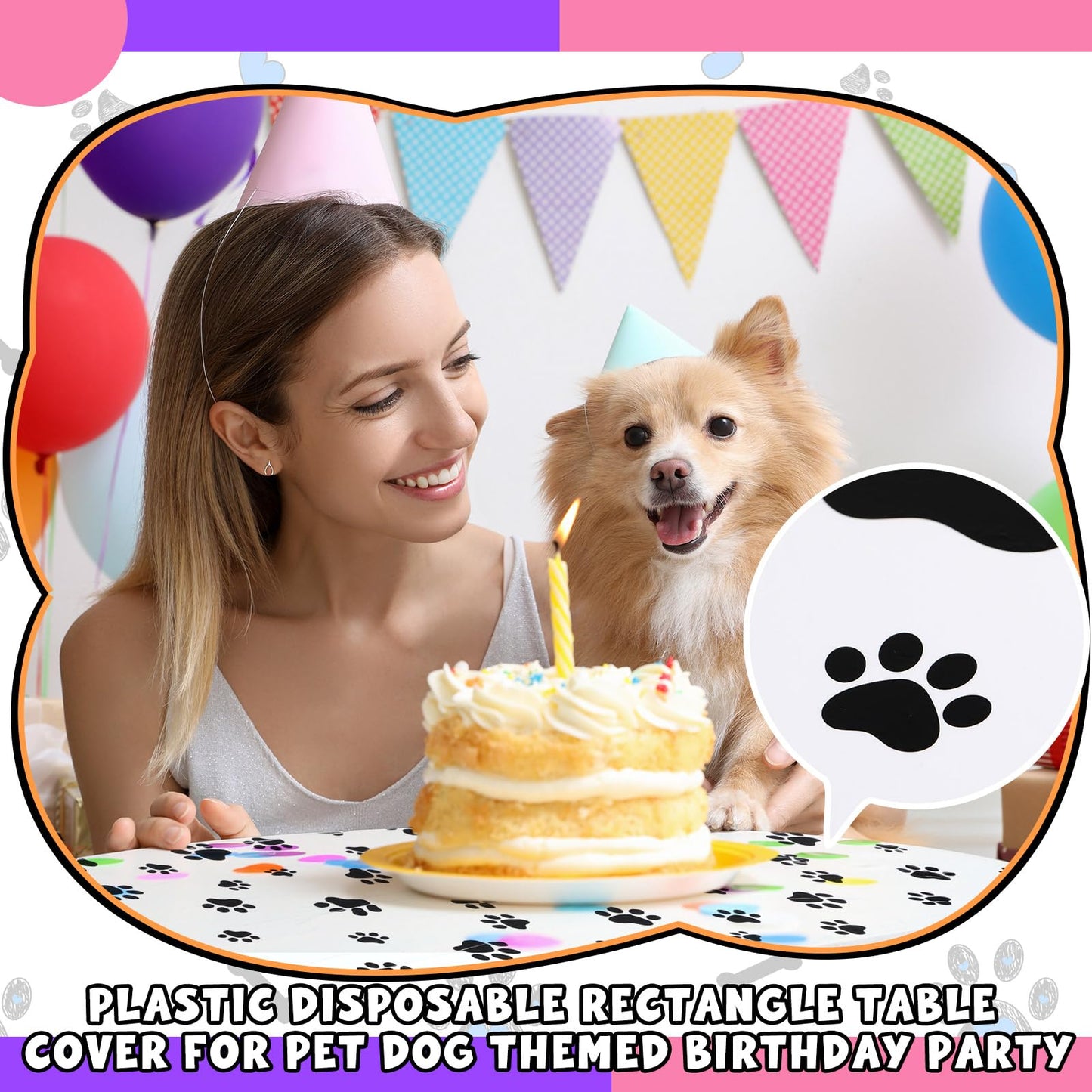 Dunzoom 4 Pack Puppy Dog Pet Paw Print Plastic Tablecloth 54 x 108 Inches Purple Teal Pink Table Cover Paw Print Disposable Rect