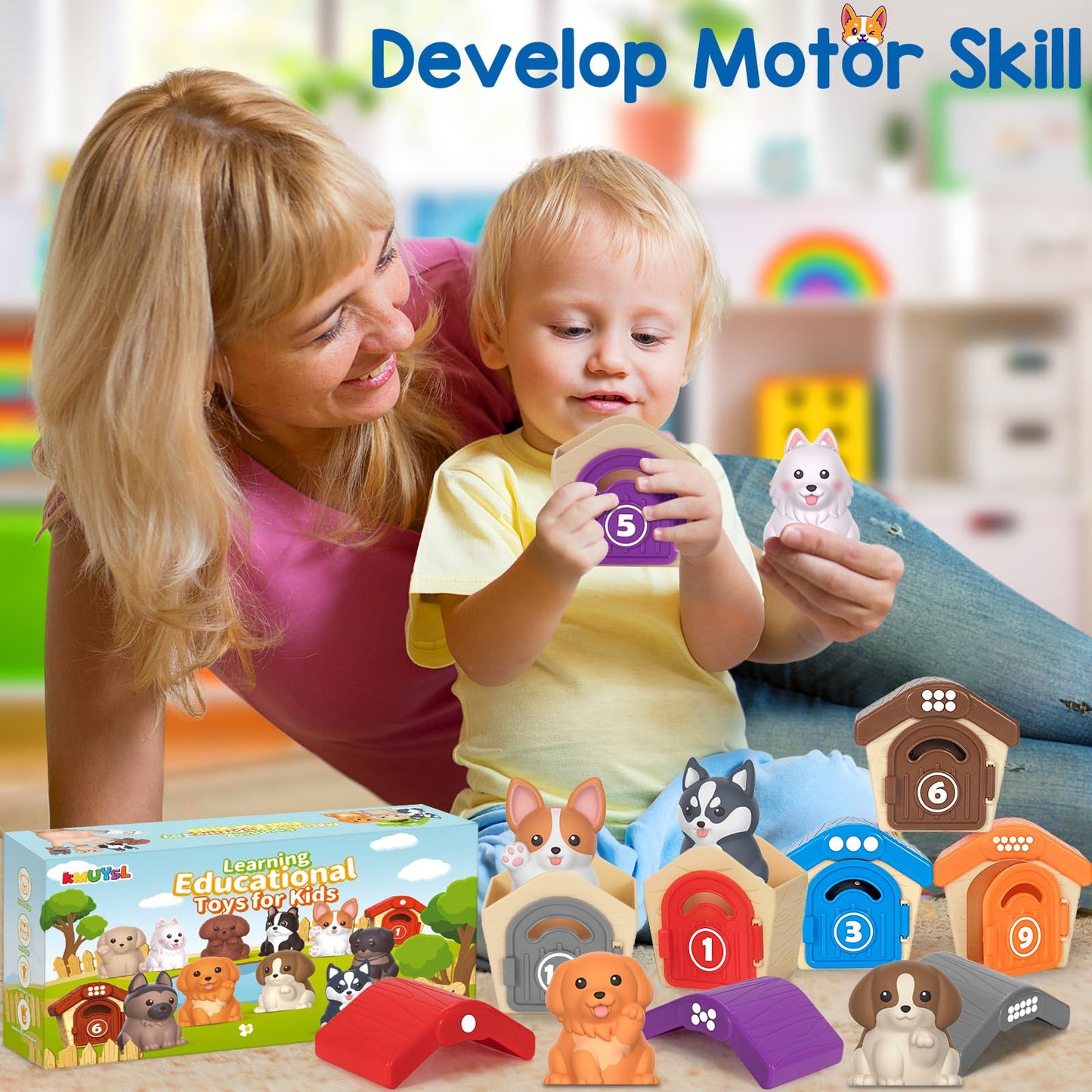Kmuysl Learning Toys For 1,2,3 Year Old, 20 Pcs Dog Animals Toy, Counting Skill, Color Matching, Christmas Birthday Easter Educational Gift For Baby Toddler Boys Girls Age 12-18 Months