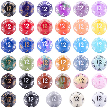 AUSTOR 35 Pieces Polyhedral Dice 12 Sided Game Dice Set Mixed Color 12 Sides Dice Assortment with a Black Velvet Storage Bag for