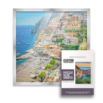 19X19 Puzzle Frame Kit With Glue Sheets | Silver Modern Picture Frame | Real Wood With Uv Resistant Acrylic Front | Made To Pres