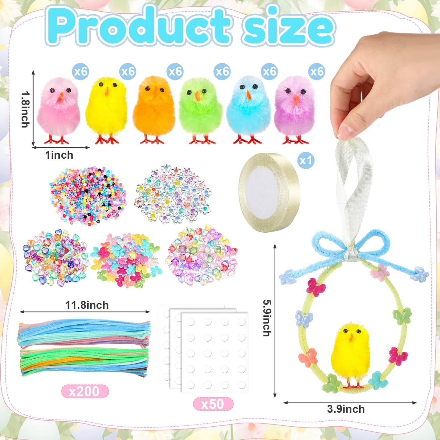 Soulchen 36 Set Easter Crafts Kits DIY Easter Chick Ornament with Colorful Pipe Cleaners Cute Beads for Spring Party Favors Art