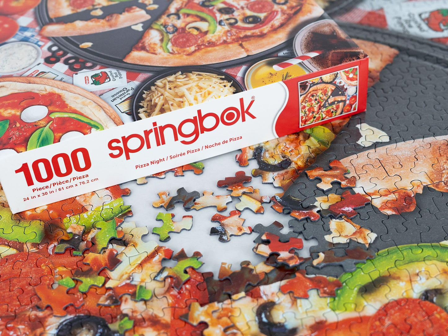 Springbok 1000 Piece Jigsaw Puzzle - Pizza Night, 24"x30", Cardboard, Colorful Pizza Parlor Design