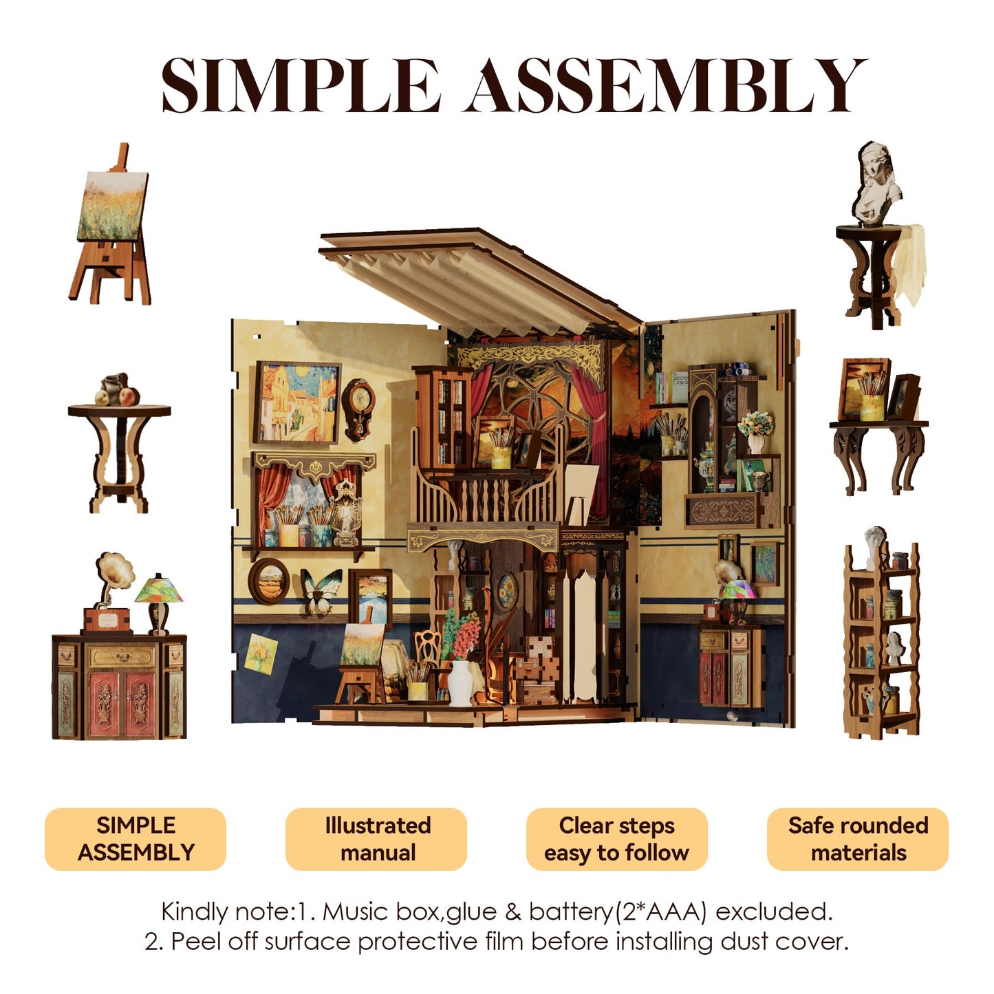 Sunnino Book Nook Kit - Diy Miniature House Kit 3D Wooden Puzzles Doll House Diy Book Nook Kits For Adults Creative Gift For Tee