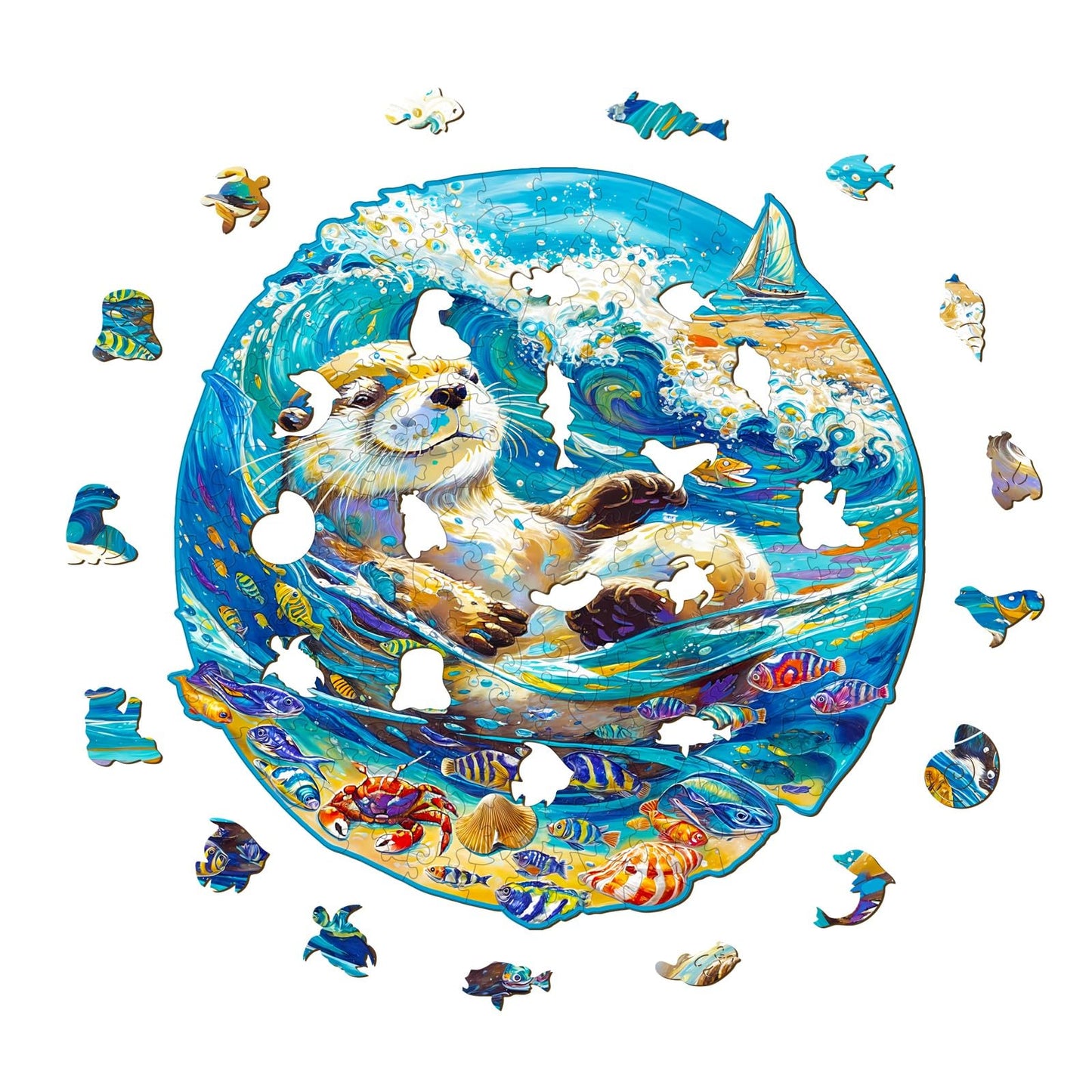 Wooden Puzzles for mature-themeds  300 Pieces Otter Puzzles  Wood mature-themed Puzzles  Birthday Gifts for Puzzle Lover  Wooden Jigsaw Puzzles (L-13.4 * 13.3in)