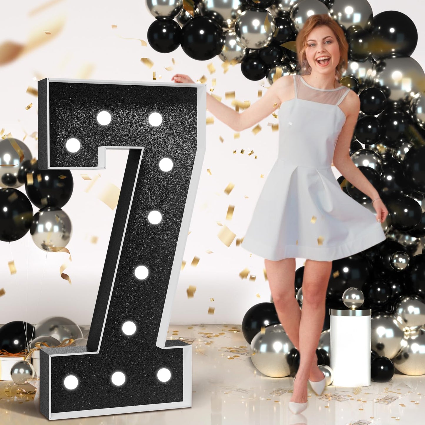 Imprsv Marquee Numbers Black Birthday Decorations: Large 4 Feet Tall Light Up Numbers 75Th 70Th Party Decor Big Mosaic Cardboard