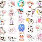 50 Pcs Cow Stickers Pack, Vinyl Waterproof Cute Cartoon Animal Sticker for Kids