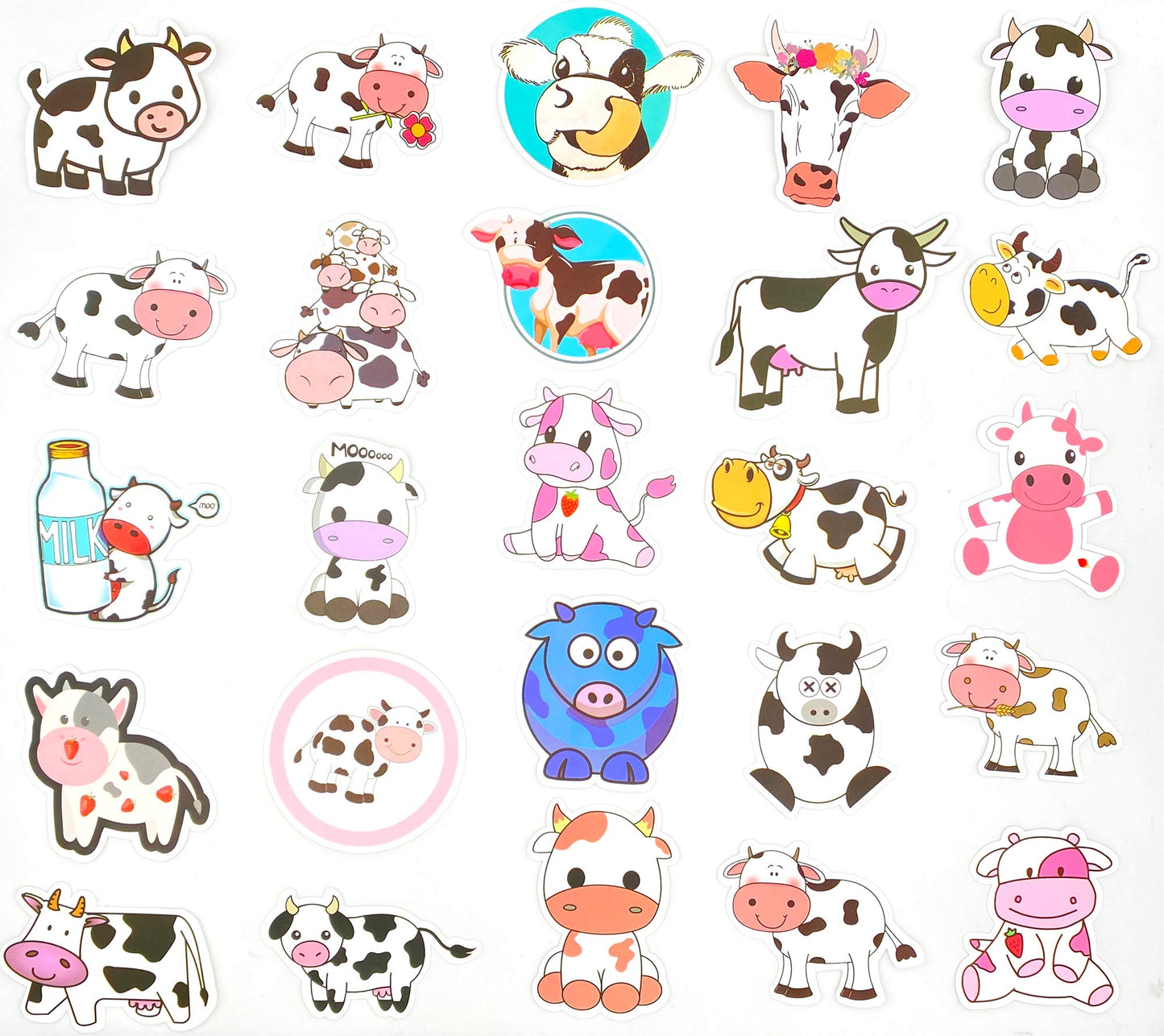 50 Pcs Cow Stickers Pack, Vinyl Waterproof Cute Cartoon Animal Sticker for Kids