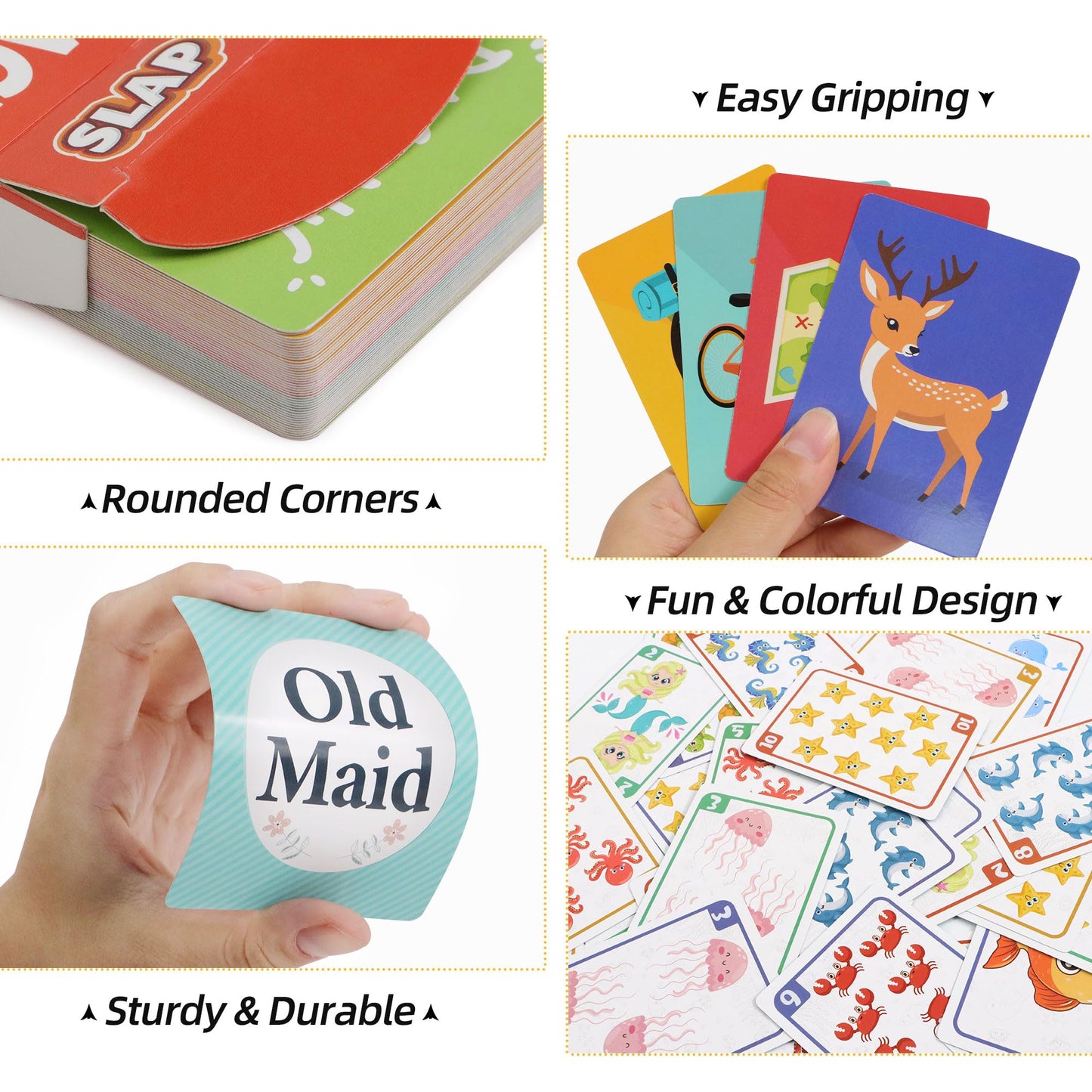 Etyishe Card Games For Kids Toddlers,Go Fish,Old Maid,Slap Jack And Memory Match,4 Decks In 1 Pack,Fun Educational Gard Games Fo