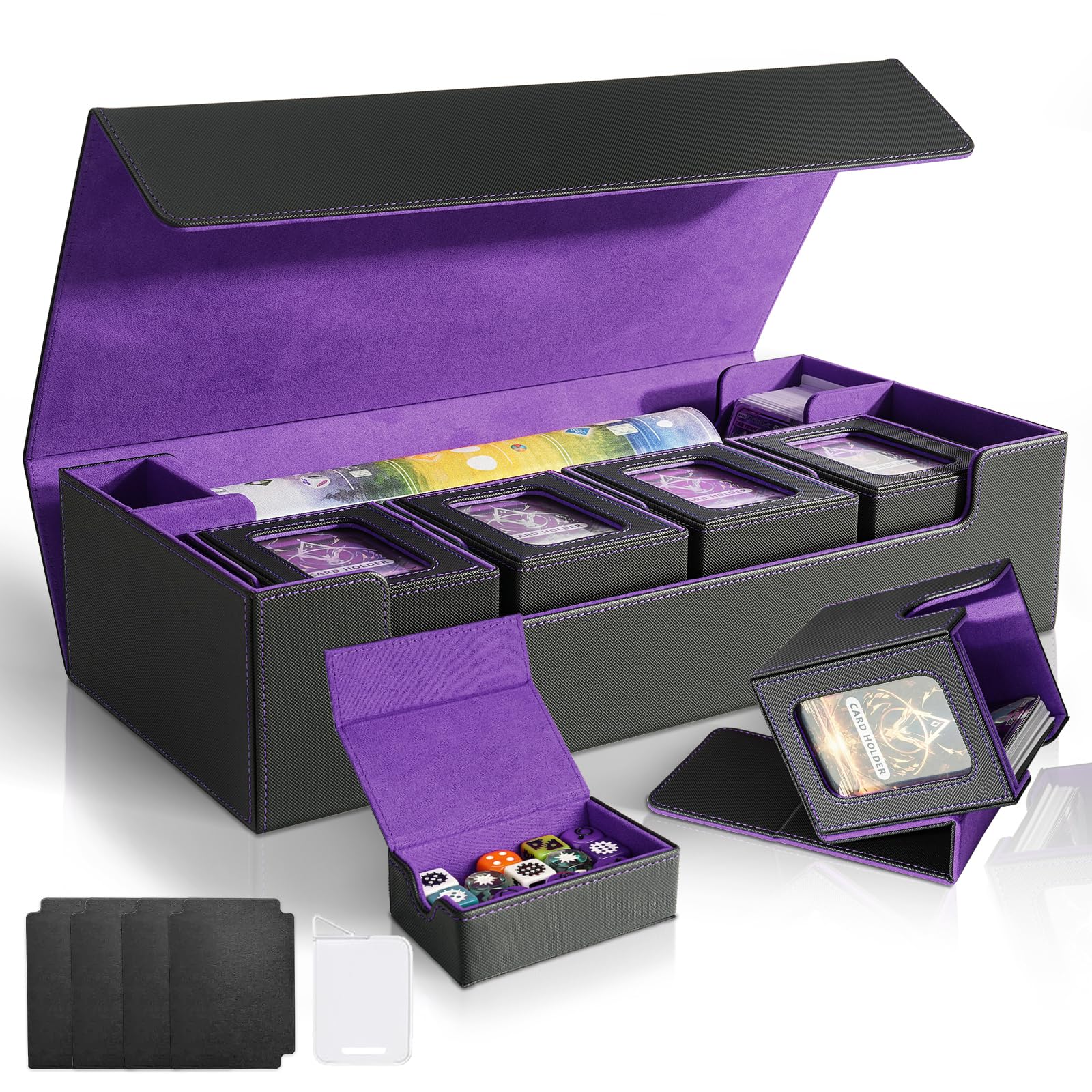 Card Deck Box For Mtg Commander, Large 6 In 1 Card Storage Display Case With 5Pcs Tcg Deck Boxes & Dice Tray, Holds 2400+ Unslee