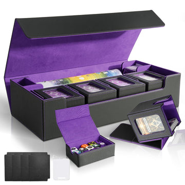 Card Deck Box For Mtg Commander, Large 6 In 1 Card Storage Display Case With 5Pcs Tcg Deck Boxes & Dice Tray, Holds 2400+ Unslee