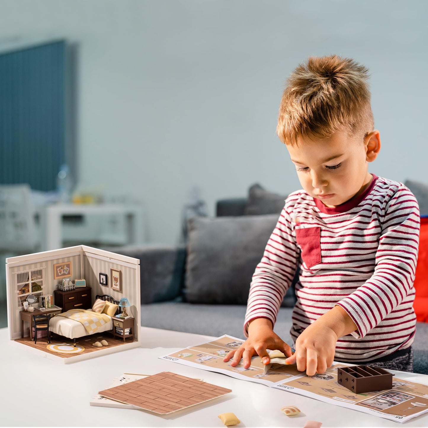 ROBOTIME DIY Miniature House Kit Mini Dollhouse Building Toy Set Plastic Tiny Room Making Kit with Accessories Model Room Craft