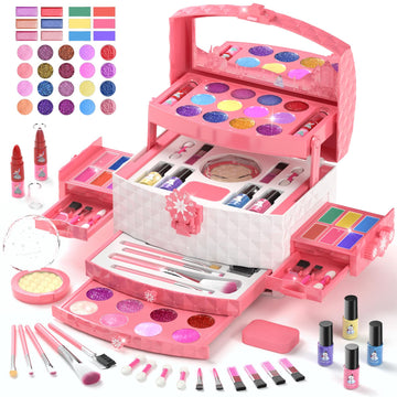 GirlsHome Kids Makeup Set for Girl 56 Pcs Washable Real Cosmetic, Safe & Non-Toxic Frozen Toys Toddler Makeup Kit, Frozen Prince
