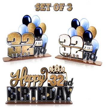 Lingteer Happy 32Nd Birthday Gold Acrylic Table Topper Centerpieces Set - Cheers To 32 Years Old Birthday 32Nd Bday Party Gift Decorations.