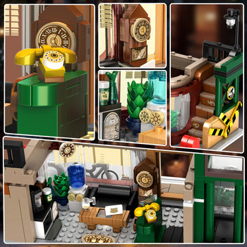 Insoon Detective Agency Building Set With Led Light, 1231Pcs Detective House Building Block Toy With Clue Wall Sofa, Office Cons