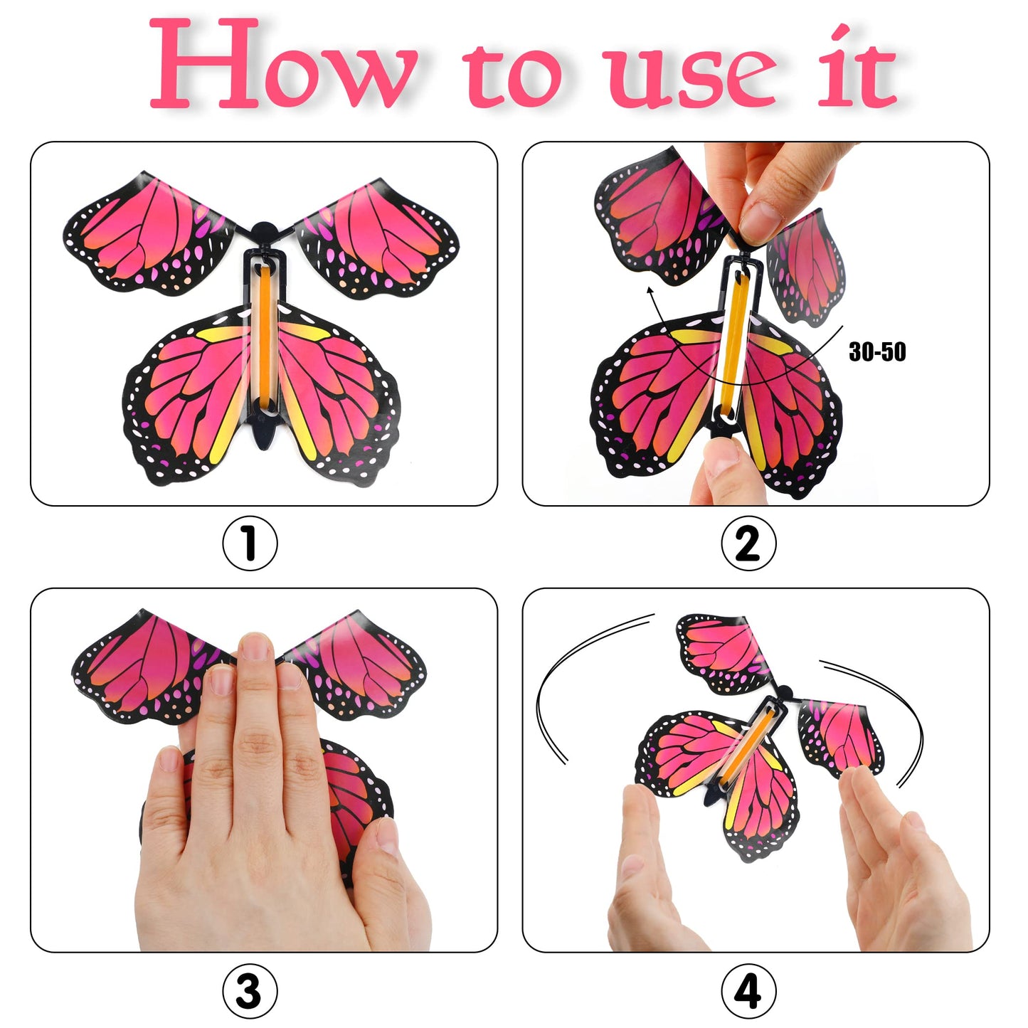 Lomimos 40Pcs Flying Butterfly, Magic Wind Up Butterfly Toy Gift For Kids Surprise Explosion Box Wedding Birthday Party Book Gre