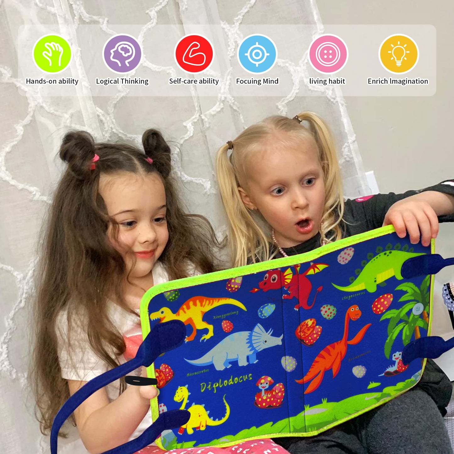 LearnToy Dinosaur Montessori Learning Toy for Toddlers Ages 1-4 Years, Busy Sensory Board with Educational Activities, Travel-Fr