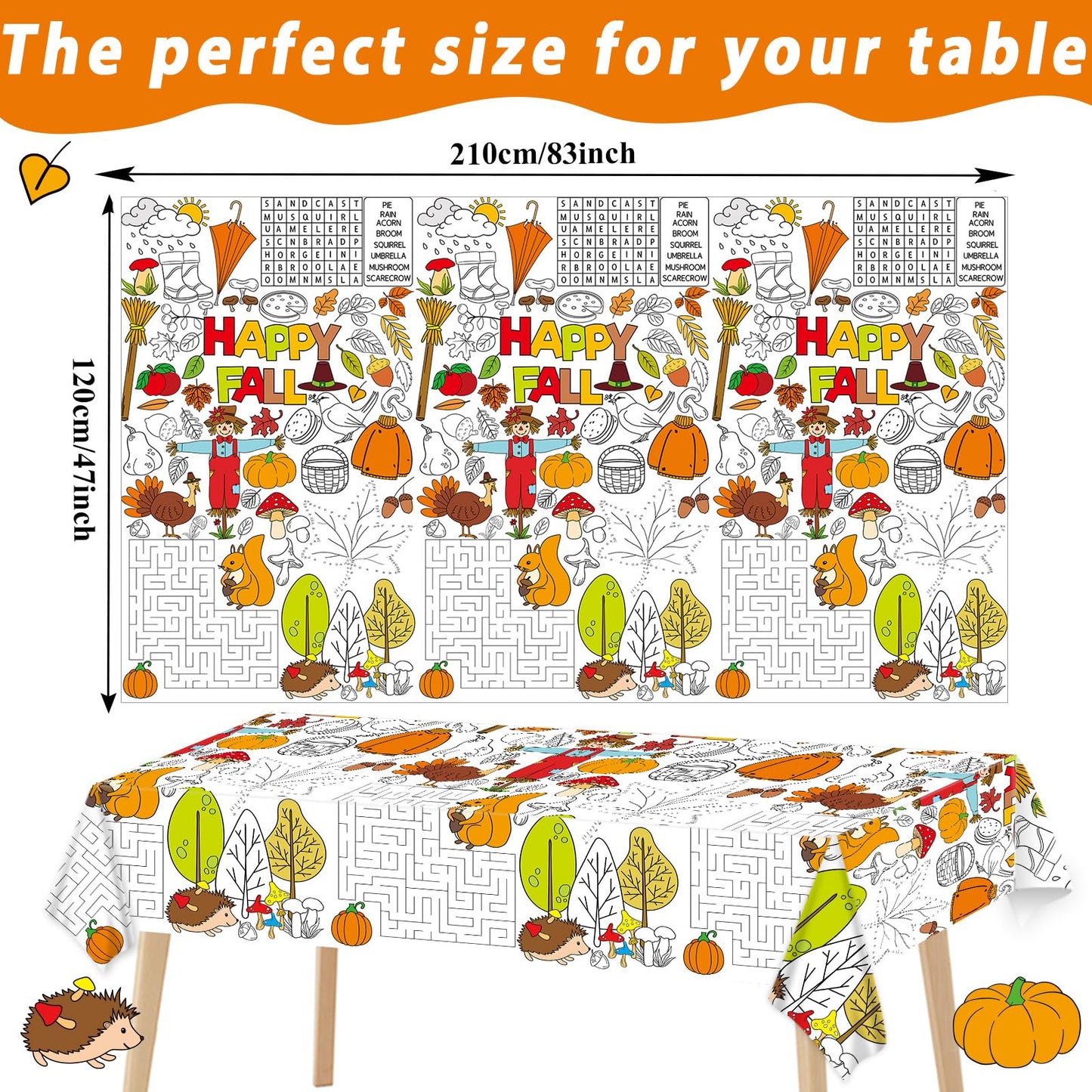 Qyeahkj Giant Thanksgiving Fall Coloring Tablecloth Huge Autumn World Posters Large Color-in Paper Poster Table Cover Arts and C