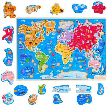 Montessori Mama Wooden Usa Map Puzzle And World Continents And Oceans Map Puzzle (World Map Puzzle)
