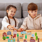 SainSmart Jr. 30 Pcs Wooden Town Play Set, Wooden Train Accessories, Community Helpers Toys for Preschool Learning | Includes Bu