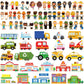 Gemscream 50 Pcs Wooden Community Helpers Pretend Play Set Community Includes Little Wooden People Buildings Cars Multicultural 