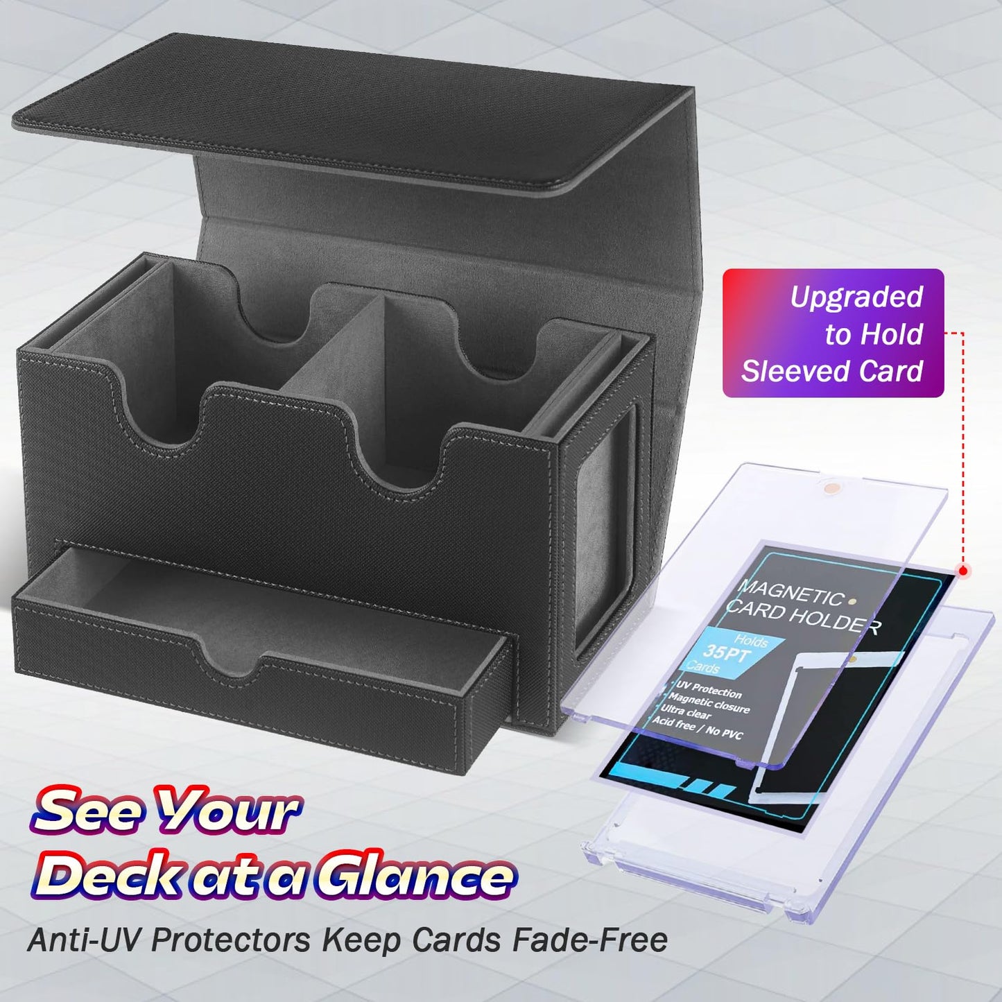 Mtg Deck Box With 2 Commander Display And Dice Tray, Commander Deck Box Fits 320+ Single Sleeved Cards, Deck Box Mtg, Deck Box T