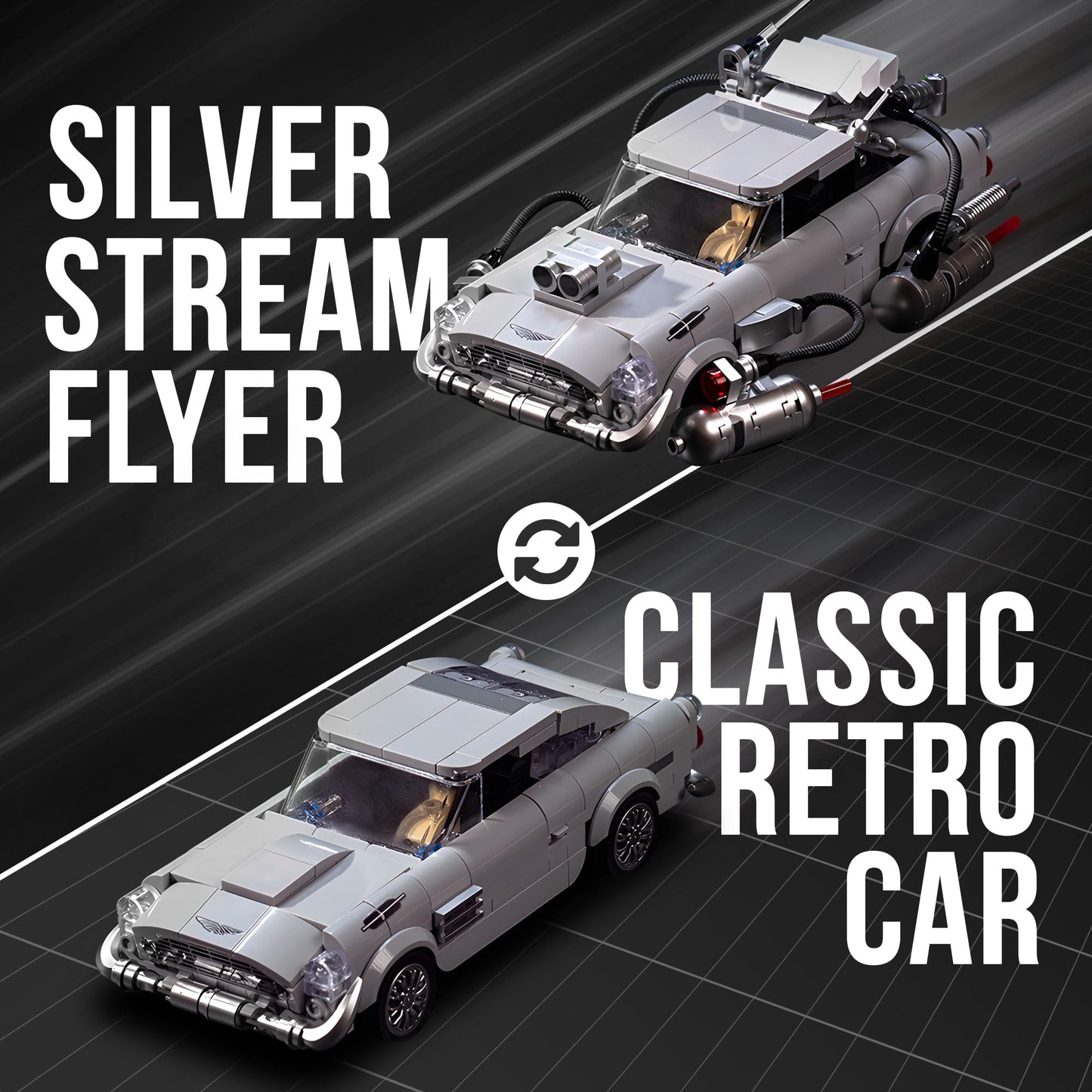 dOMOb Silver Stream Aston Martin DB5 Car Building Kit - 506 pcs Building Blocks Set w/Container Display Box - Modular Scale 1:24