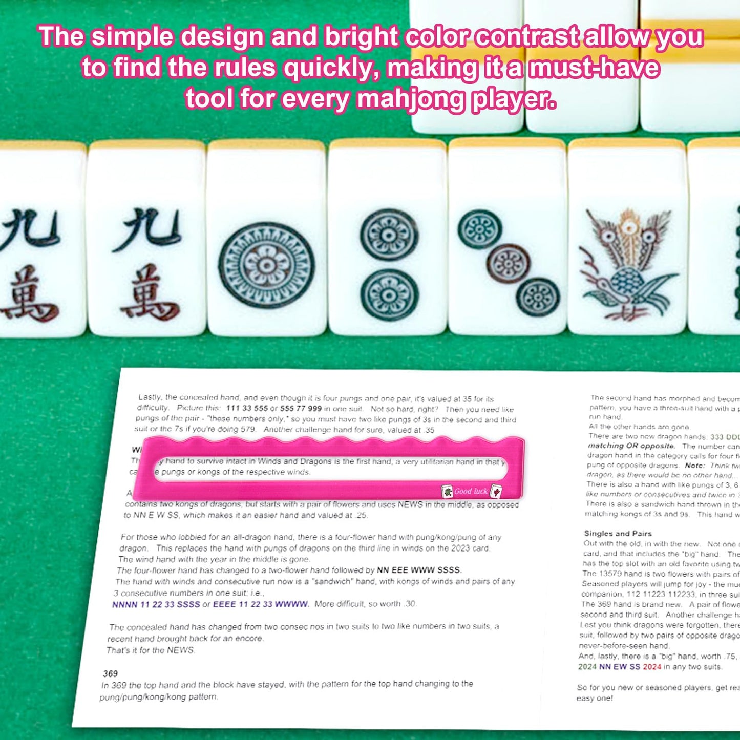 BOXOB 4pcs Mah Jongg Line Finder  Bright Mahjong Card Line Guide & Reader Acrylic Mahjong Gifts Accessories for Players (Rose Pink)