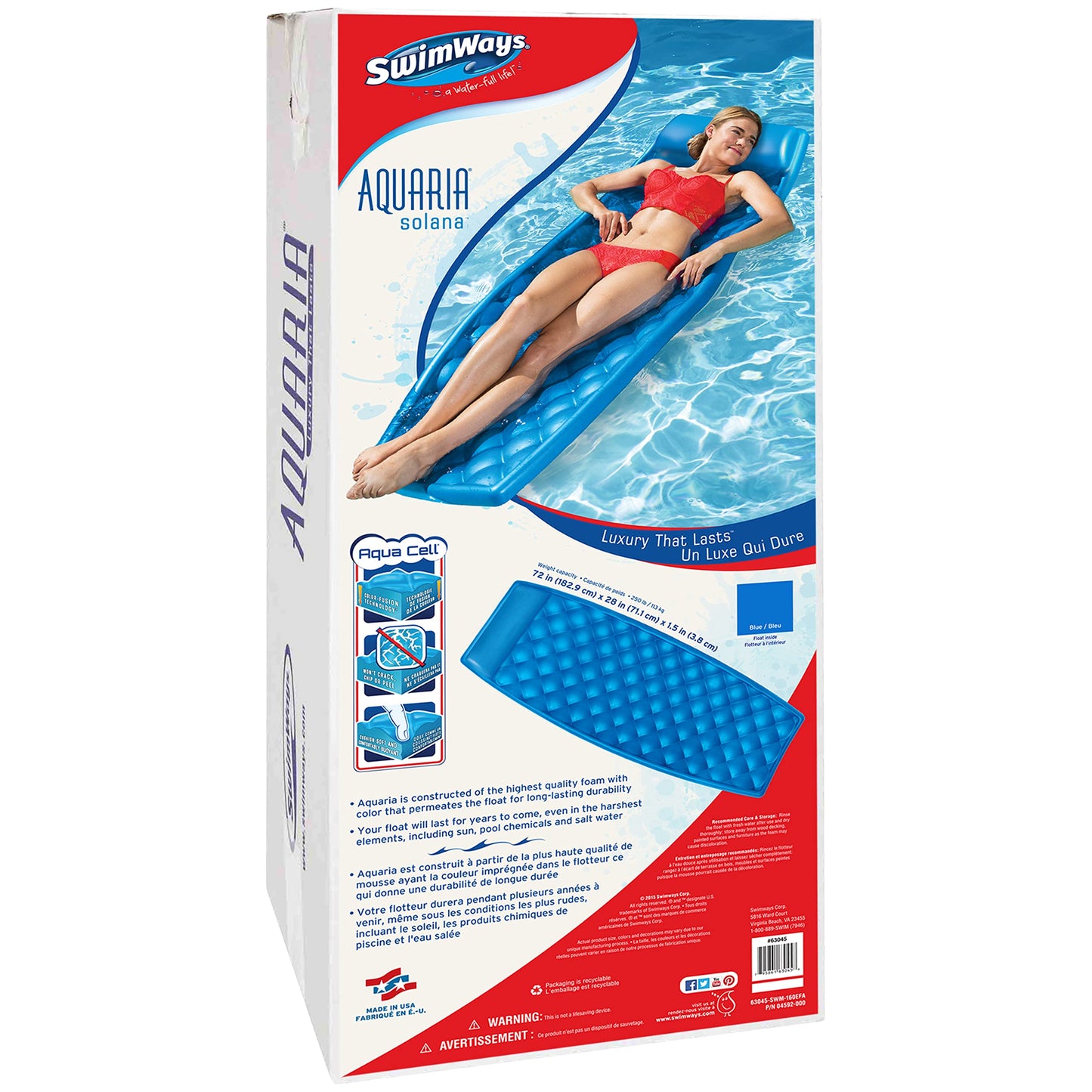 Swimways Aquaria Solana Lounge - Durable Aqua Cell Foam Pool Float - Blue