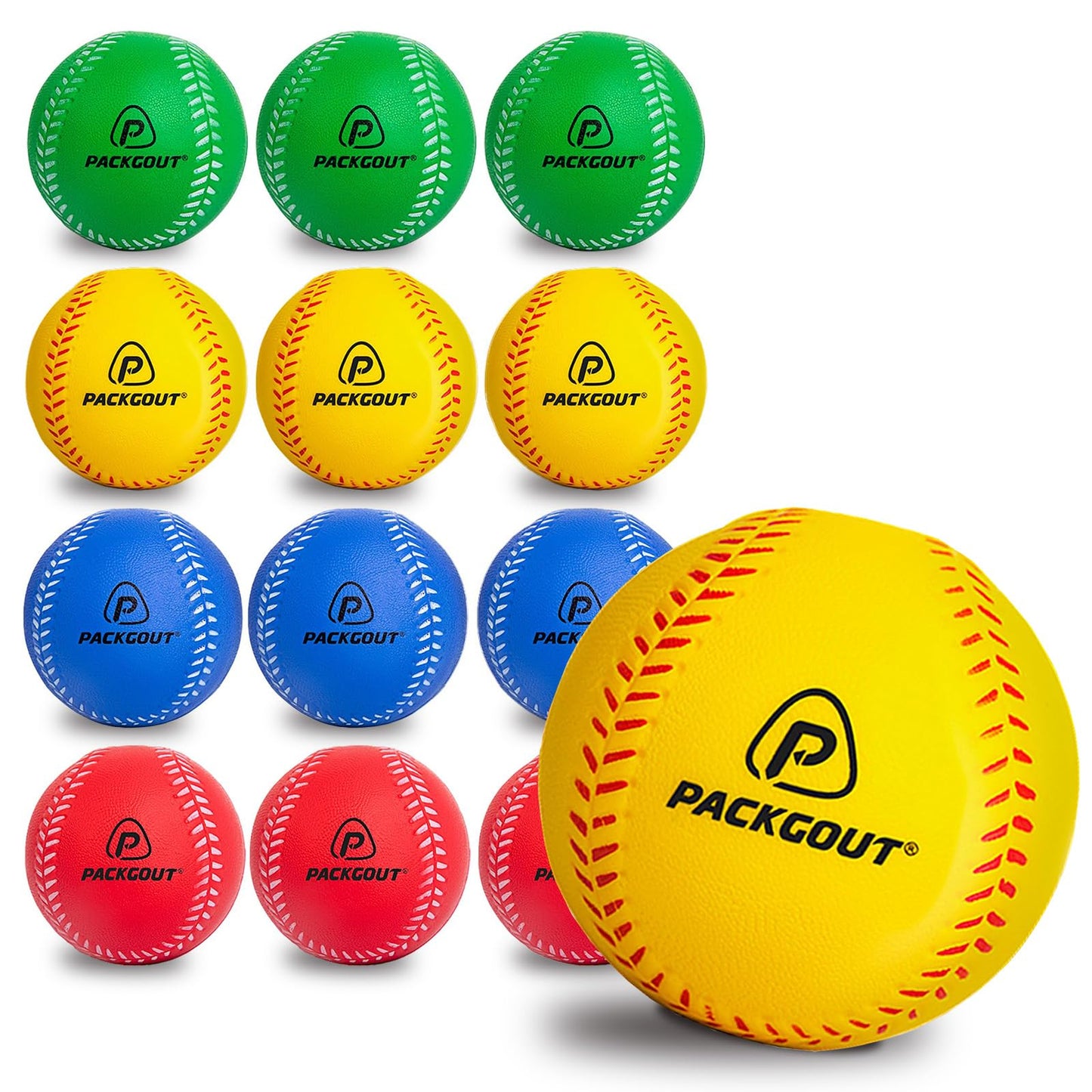 PACKGOUT Soft Baseballs, Foam Baseballs for Kids Teenager Players Training Balls 12Pcs (Red, Blue, Yellow, Green)