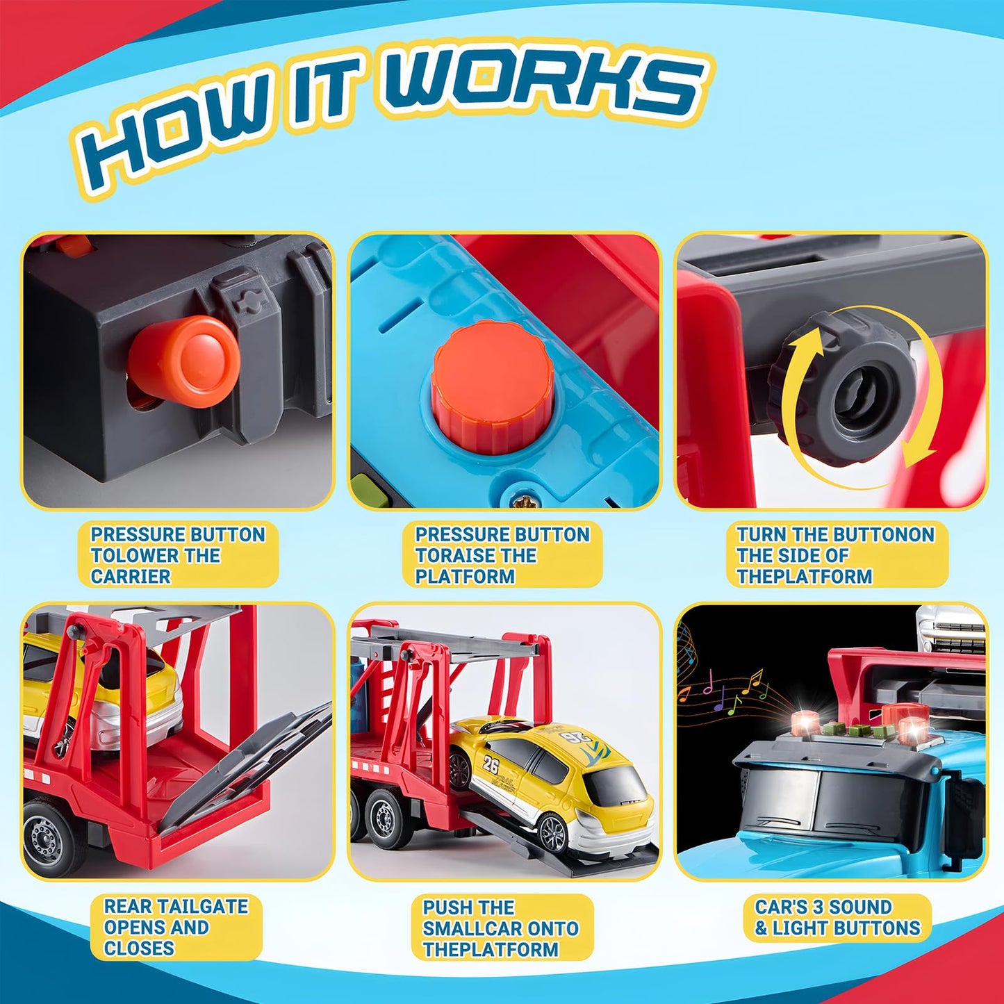 LerBao Large Transport Cars Carrier with Racing Car,Truck Toys for 3 4 5 6 7 8 Year Old Boys,Lights and Sounds Truck Vehicles To