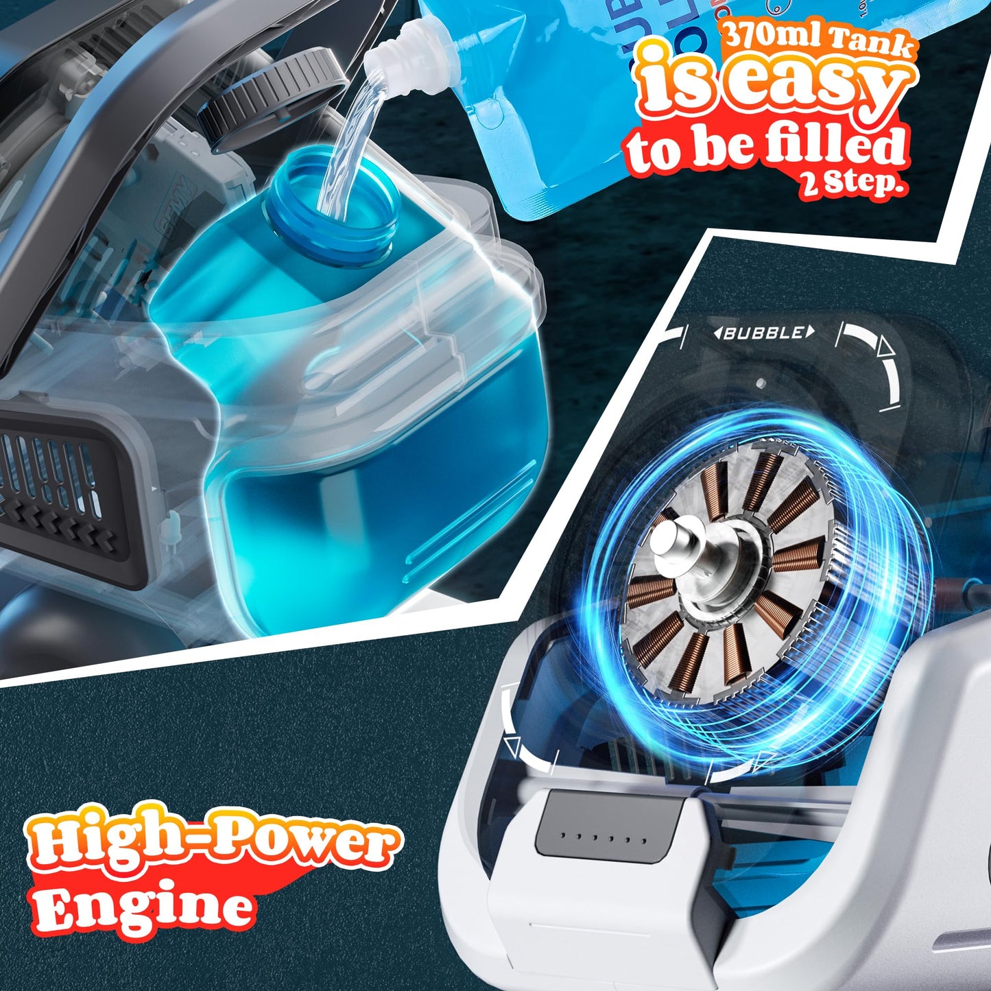 Kiskey Bubble Machine - 20000+ Bubbles/Minute, Rechargeable, Remote Control, 7 Color RGB Lights, Medium, White