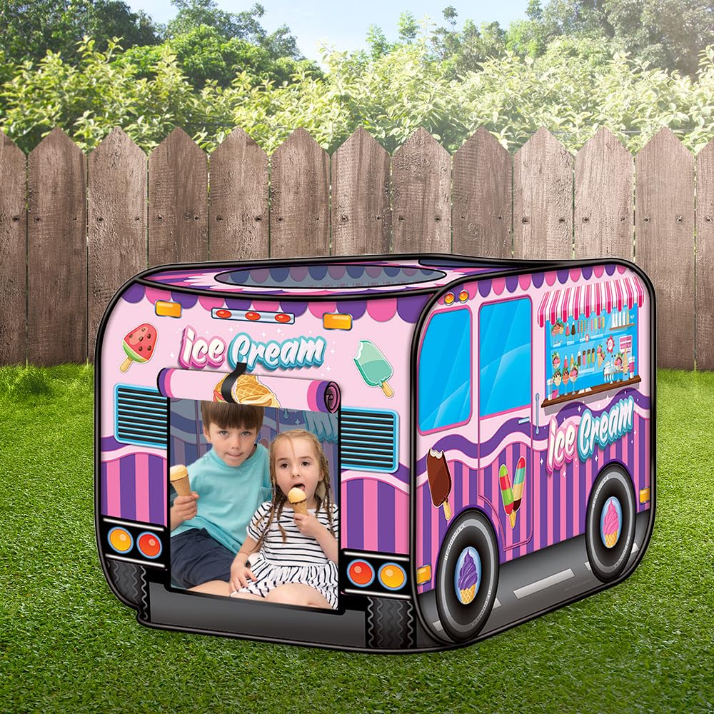 Artcreativity Ice Cream Truck Tent With Carry Bag, Pop Up Indoor - Outdoor Tent For Kids, Indoor Playhouse With 2 Openings, Flat-Folding Play Tent For Toddlers, Compact Storage 43.5 X 28 X 26.5 Inches