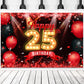 Happy 25Th Birthday Banner Backdrop Red And Black 25 Years Old Background Bday Decorations For Women Men Photography Party Supplies Glitter