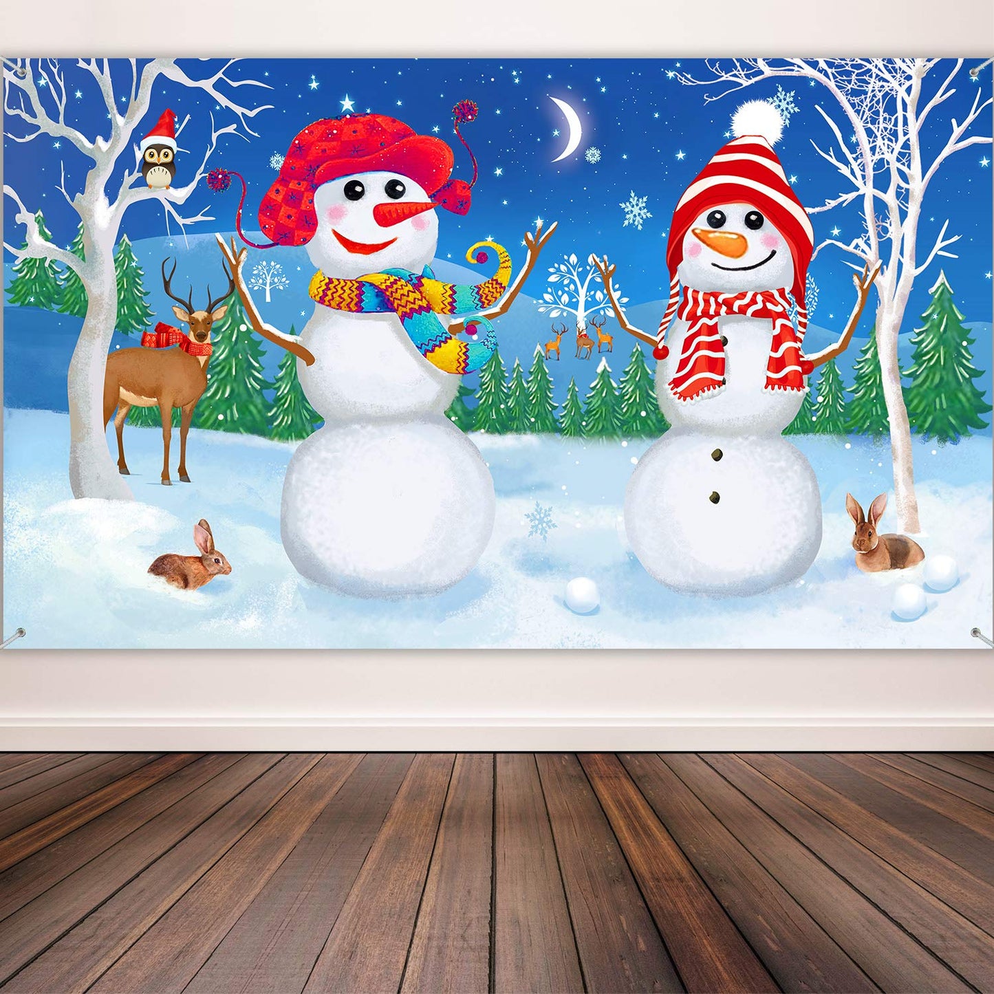 Blulu Christmas Backdrop Banner Winter Snowman Background For Photography Xmas Snow Scene Happy New Year Eve Backdrop Banner Prop For Family Friend Party Wall Holiday Decoration 72.8 X 43.3 Inches
