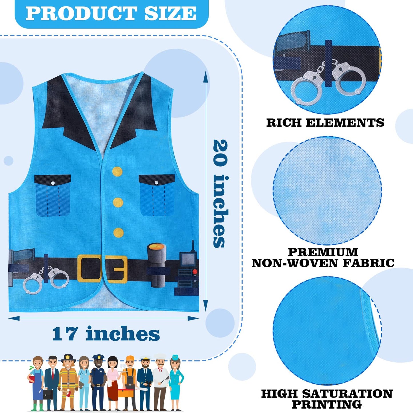 20 Pcs Kids Community Helper Dress Up Vest Career Costumes Role Play Career Cosplay Clothes Pretend And Play Costume For Kids Dress Up Doctor Police Fireman Car Racer Cowboy Farmers Worker Pirate