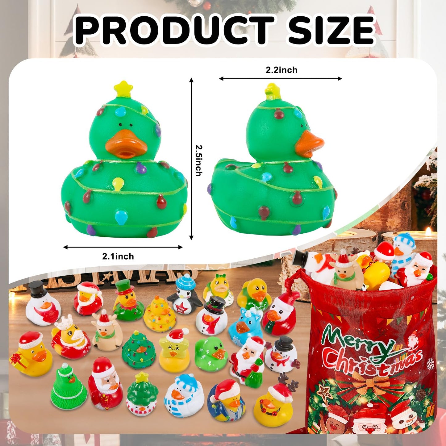 24 Pack Rubber Ducks Jeep Ducking with a Bag- 2 Christmas Assortment Duckies for Jeep Duck Christmas Themed Cruise Duck for Pool  Party Favors  Birthday Gifts  Classroom Incentives  Kids Bath Toys