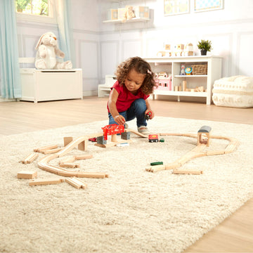 Melissa & Doug Swivel Bridge Wooden Train Set (47 Pcs) - Wooden Train Set For Kids Ages 3+