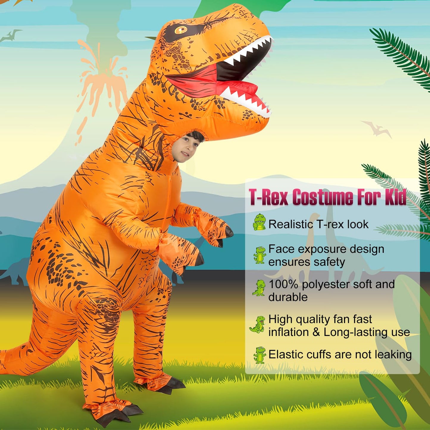 Viwzon Inflatable Dinosaur Costume For Kids, Kids Inflatable Dinosaur Costume, Inflatable Halloween Costume, Blow Up Costume, T-