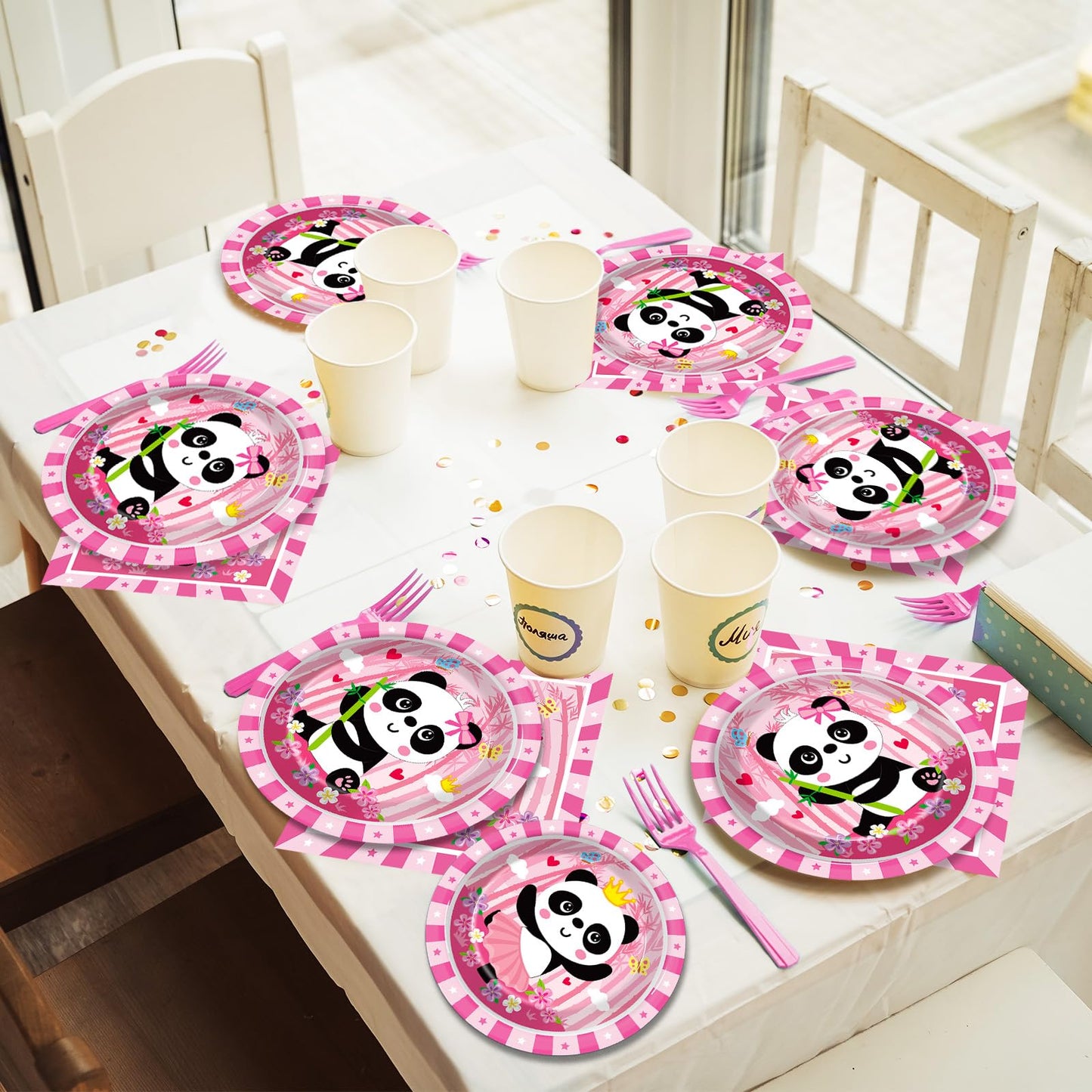 Gisgfim 96Pcs Pink Panda Birthday Party Supplies Set Pink Panda Party Paper Disposable Plates Napkins Panda Themed Party Decorat