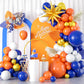 Blue And Orange Balloon Garland Arch Kit, Orange Navy Blue White Metallic Gold Balloons Decorations With Exploding Star Foil Bal