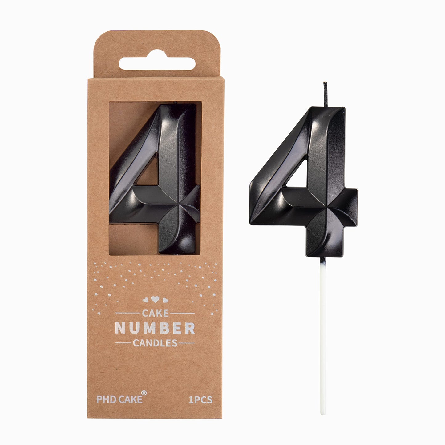 PHD CAKE 2.76 Inch Diamond Black 4 Number Birthday Candles, Black Number Candles, Cake Number Candles, Party Celebration