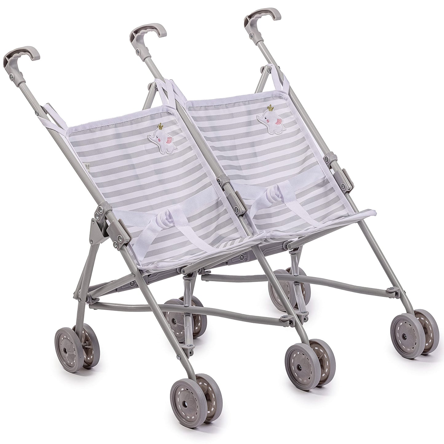Jc Toys | Berenguer Boutique | Twin Umbrella Baby Doll Stroller | Elephant Theme | Gray | Ages 2 +
