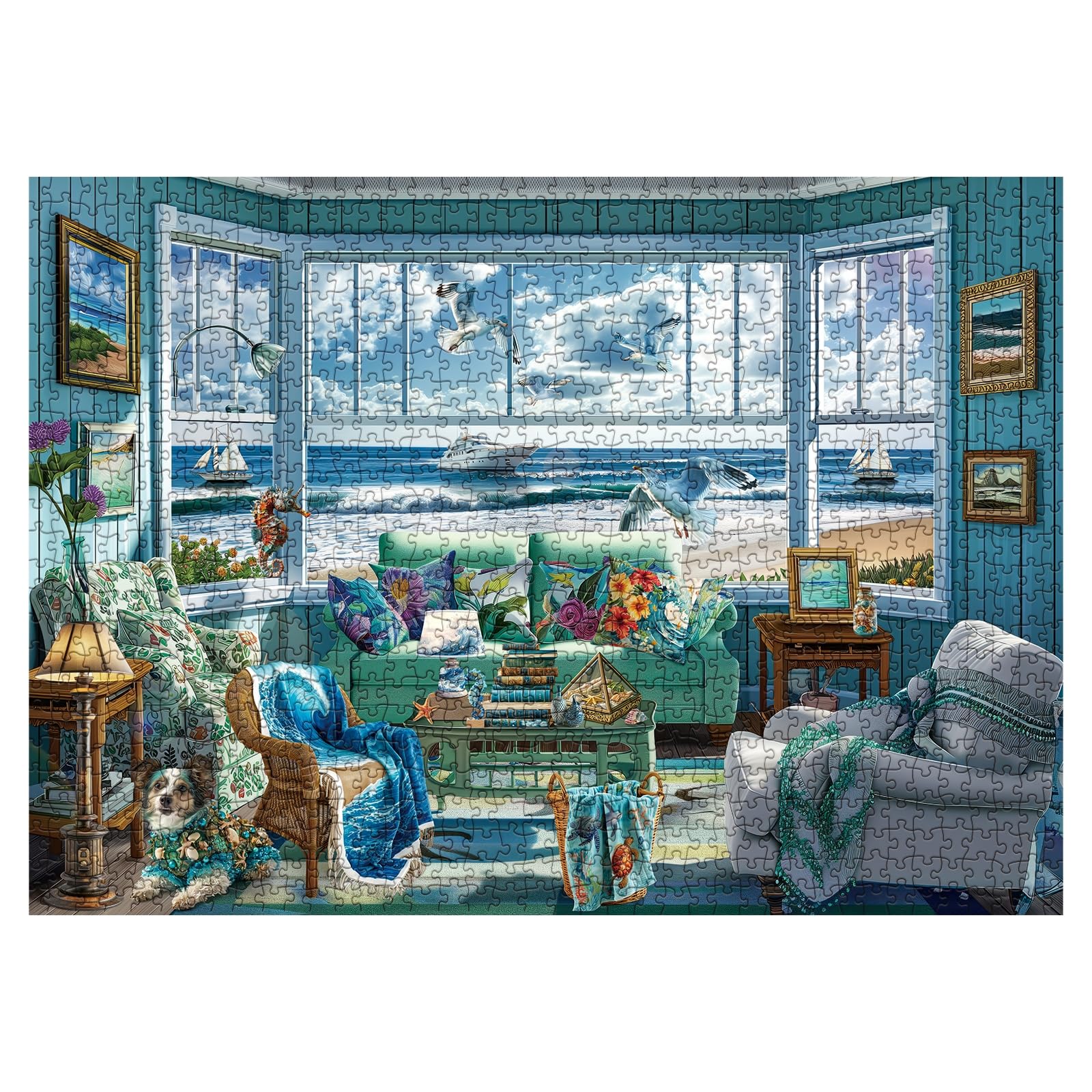 Beach Summer House Puzzles for Adults 1000 Piece, Hawaii Florida Maine Ocean Jigsaw Puzzles, Seashore Retreat House Puzzles