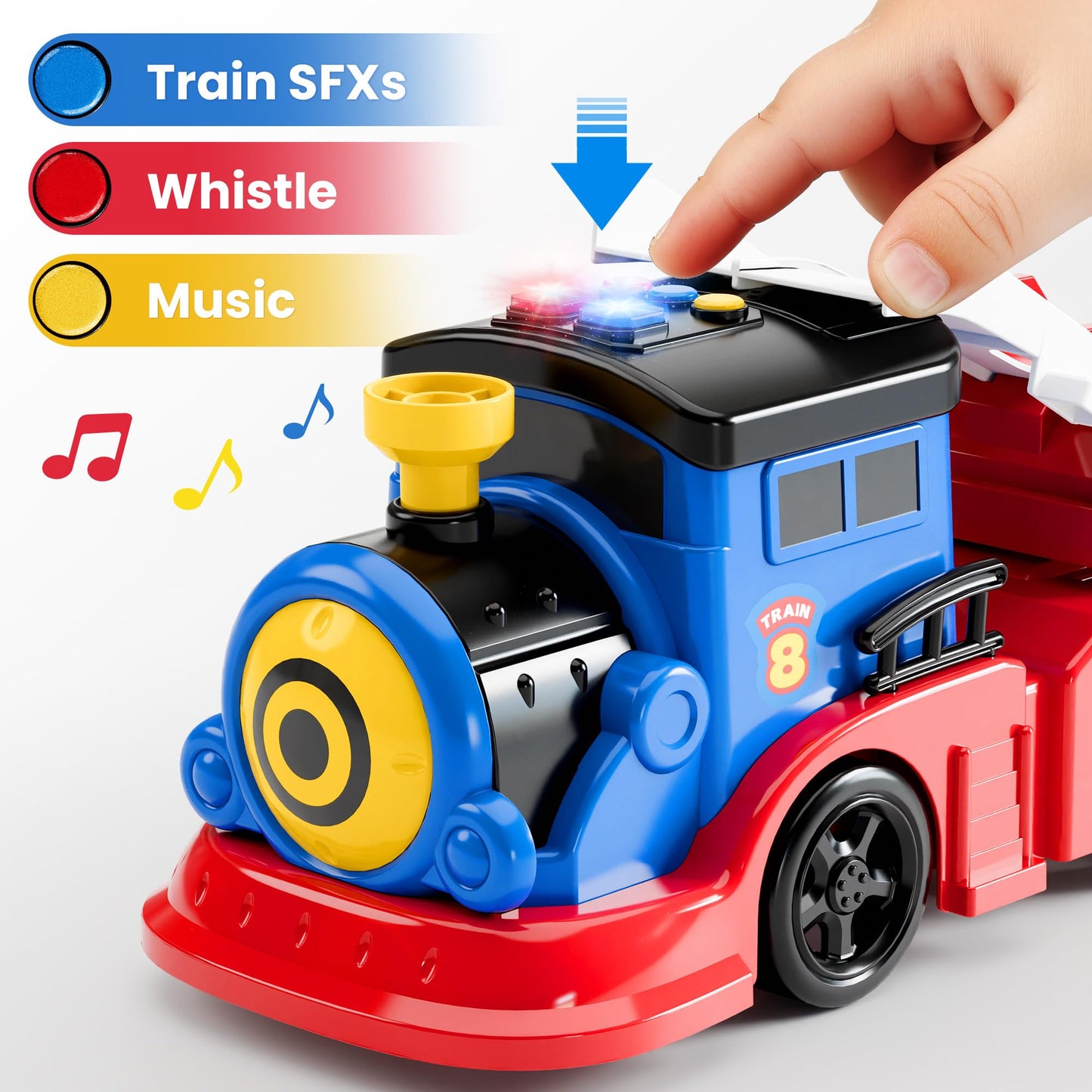 iPlay, iLearn Kids Launching Truck Toys for Boys Ages 3-5, Toddler Track Toy, 4 Mini Diecast Race Cars, Balls Shooting Game, Lar
