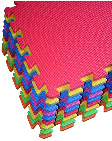 Poco Divo 9-Tile Multi-Color Exercise Mat, Solid Foam Eva Playmat, Baby Safety 9Sqft Soft Play Floor, Square Tiles Kids Interloc