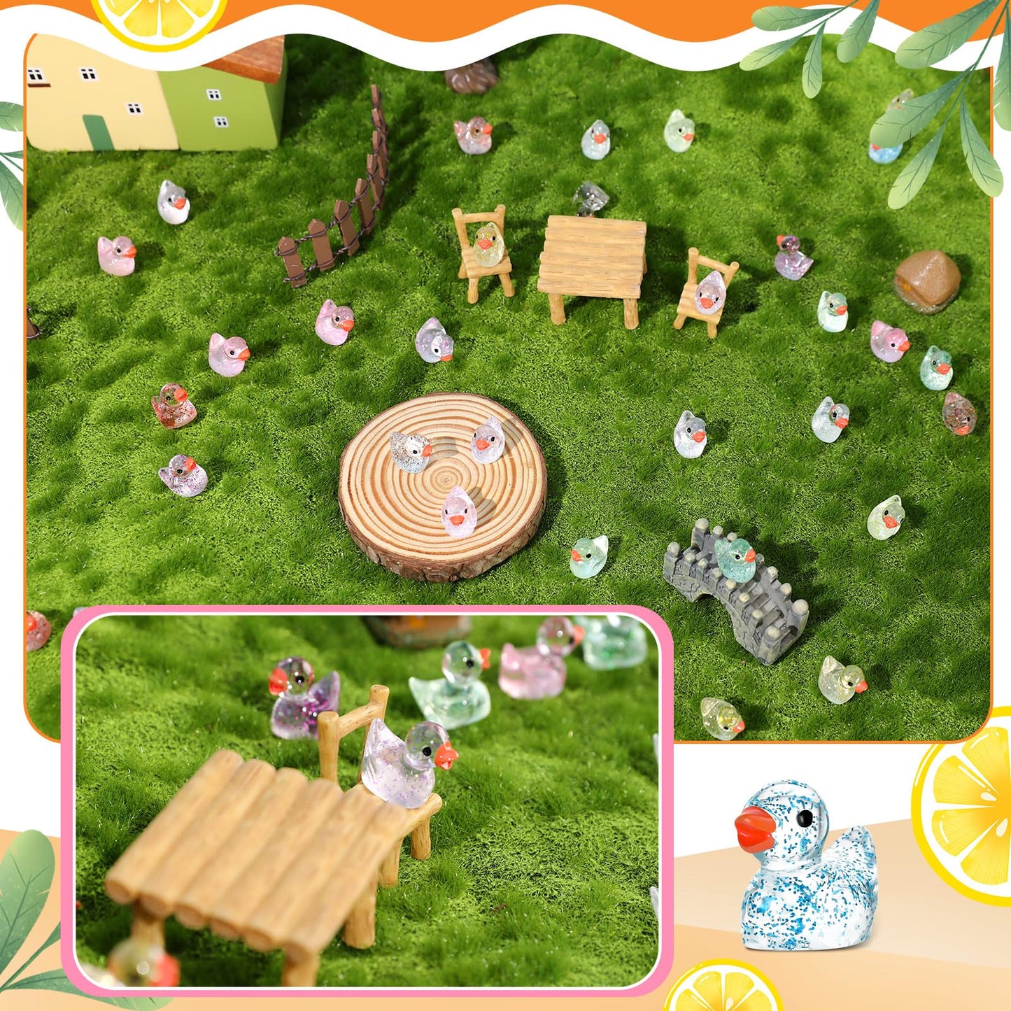 Fuyamp 120 Mini Resin Duck Patterns,Colorful Mini Ducks,Mini Garden,Mini Cute Duck Decoration Patterns,Family Garden,Doll House