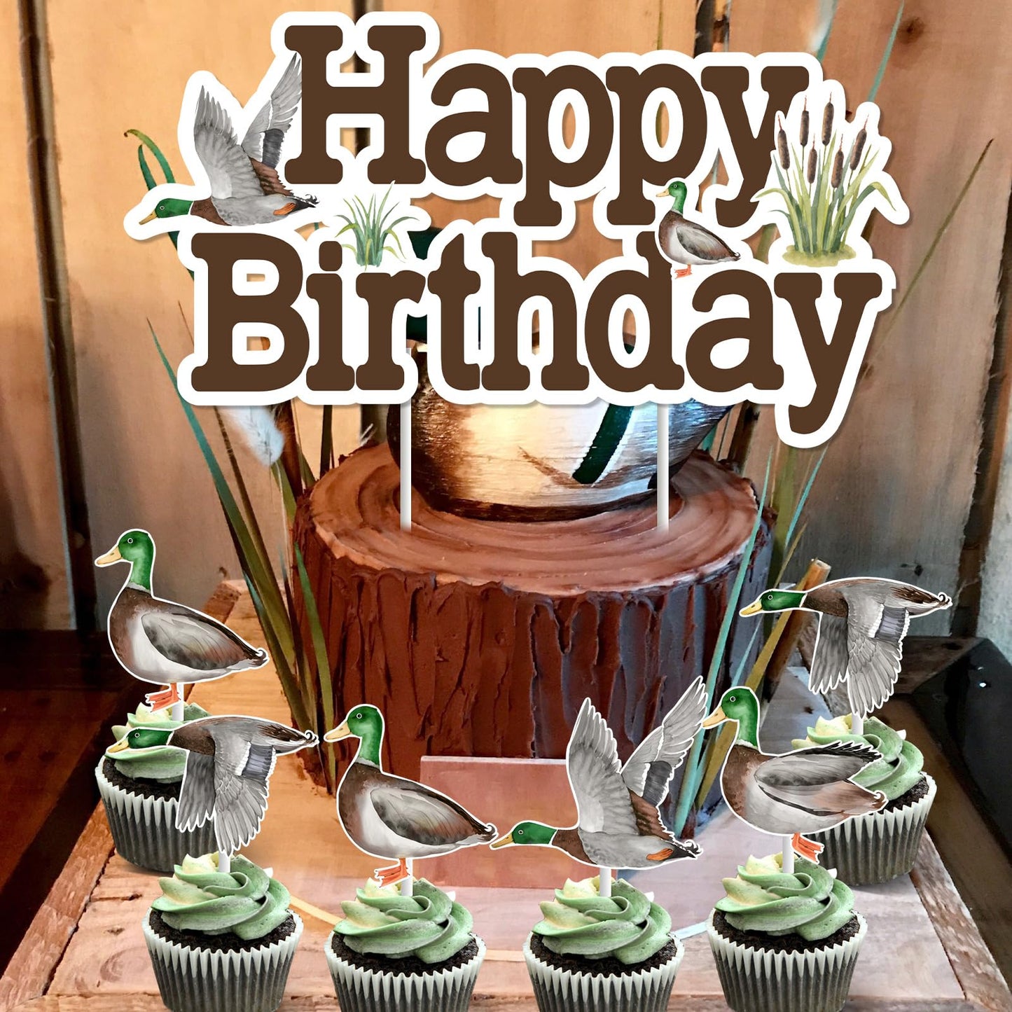 Fangleland Mallard Duck Birthday Party Decorations for Boy, Duck Theme Party Supplies with Happy Birthday Banner, Duck Cake Topp