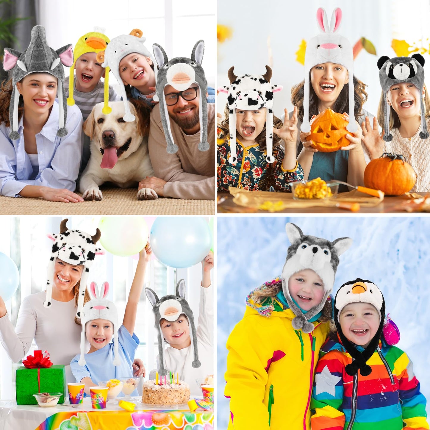 Funny Plush Animal Hat With Ear Flaps, Soft Fleece Hats Cute Bunny Cap For Kids Women Girls Cosplay Party (Donkey) Multi-Colored